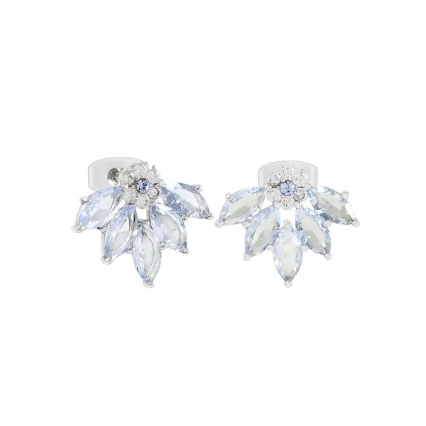 Tipperary Crystal Maureen O'Hara Vintage Flower Earrings Sapphire Silver