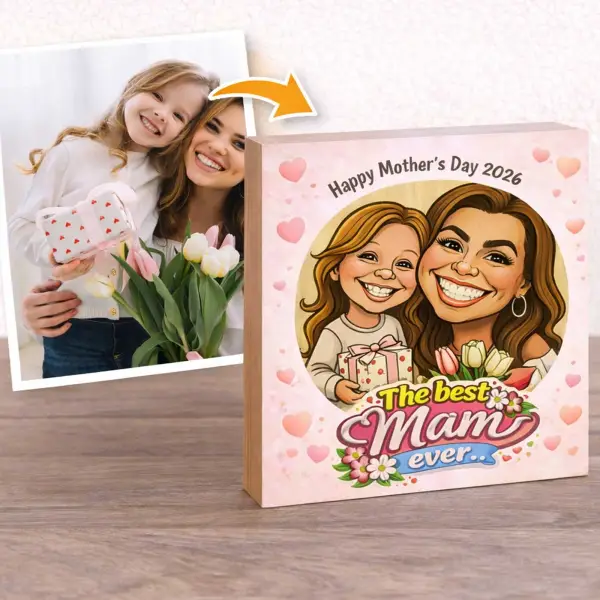Best Mam Ever Photo to Caricature - Wooden Photo Blocks