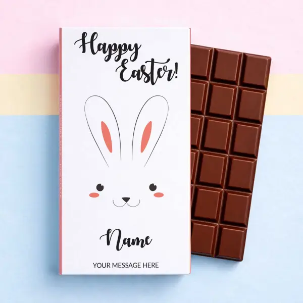 Happy Easter Bunny Face Personalised Chocolate Bar 90g