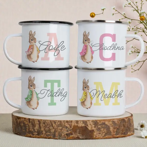 Storybook Bunny Name & Initial - Personalised Enamel Mug