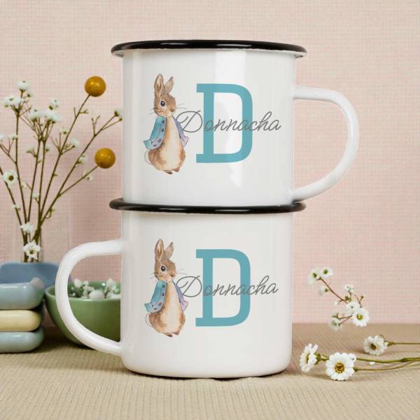 Storybook Bunny Name & Initial - Personalised Enamel Mug