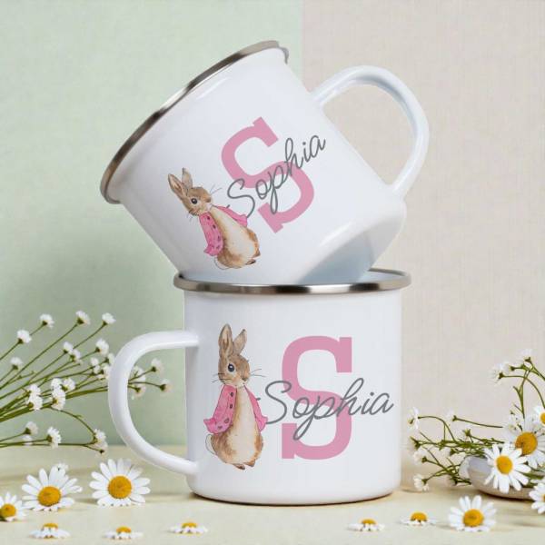 Storybook Bunny Name & Initial - Personalised Enamel Mug