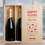 Happy Valentines Personalised Double Wooden Champagne Box