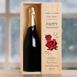 Roses Happy Valentines Personalised Single Wooden Champagne Box