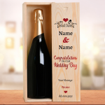 Congratulations On Your Wedding Day Birds Personalised Single Wooden Champagne Box