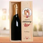 Any Photo Happy Anniversary My Love Personalised Single Wooden Champagne Box