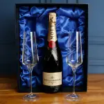 Moet & Chandon Champagne with Crystal Flutes in Gift Box - Engraving Optional