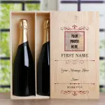 Any Message And Photo - Personalised Double Wooden Champagne Box