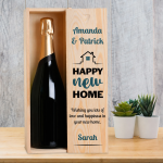 Any Name And Message Happy New Home Blue - Personalised Single Champagne Box