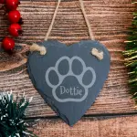Any Name Pet's Paw - Personalised Heart Slate Hanging Decoration