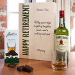 Happy Retirement- Whiskey Gift Set in Personalised Wooden Box