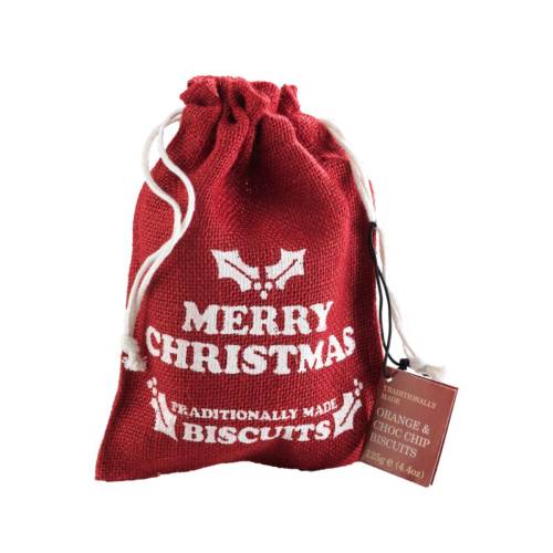 Farmhouse Choc Chip Orange Biscuits in Red Hessian Bag 125g