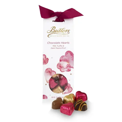 Milk Truffle & Dark Passionfruit Heart Shaped Truffles in Tapered Box 125g