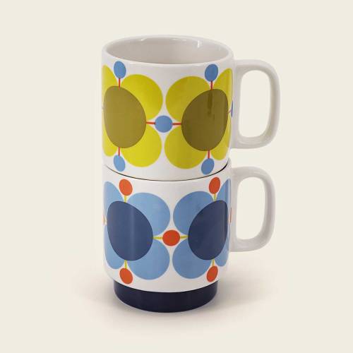 Orla Kiely Atomic Flower Sky/Sunflower Set of 2 Mugs
