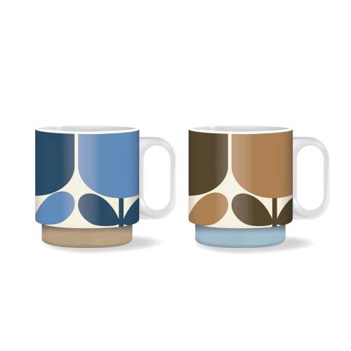 Orla Kiely Atomic Flower Navy/Bark Set of 2 Mugs