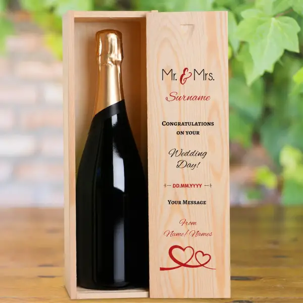 Wedding Day Personalised Single Wooden Champagne Box