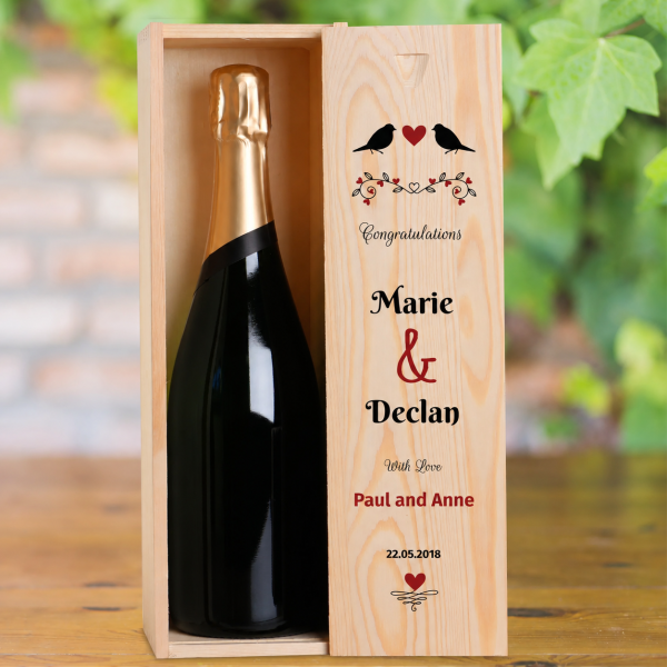 Love Birds Congratulations Personalised Single Champagne Box