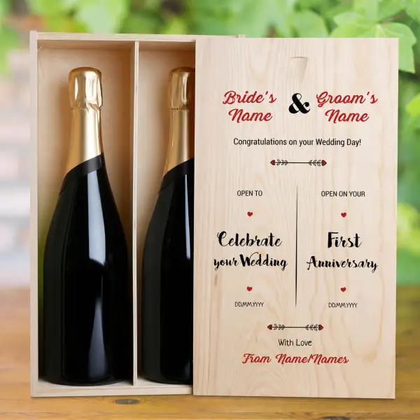 Wedding Personalised Double Wooden Champagne Box