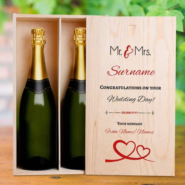 Wedding Day Personalised Wooden Double Champagne Box