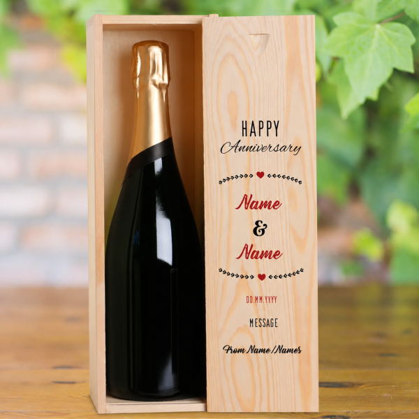 Happy Anniversary Personalised Single Wooden Champagne Box