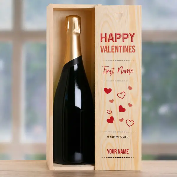Happy Valentines Personalised Single Wooden Champagne Box