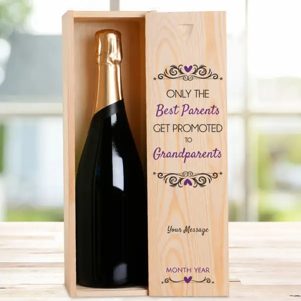 Only The Best Parents Get Promoted To Grandparents Personalised Single Wooden Champagne Box