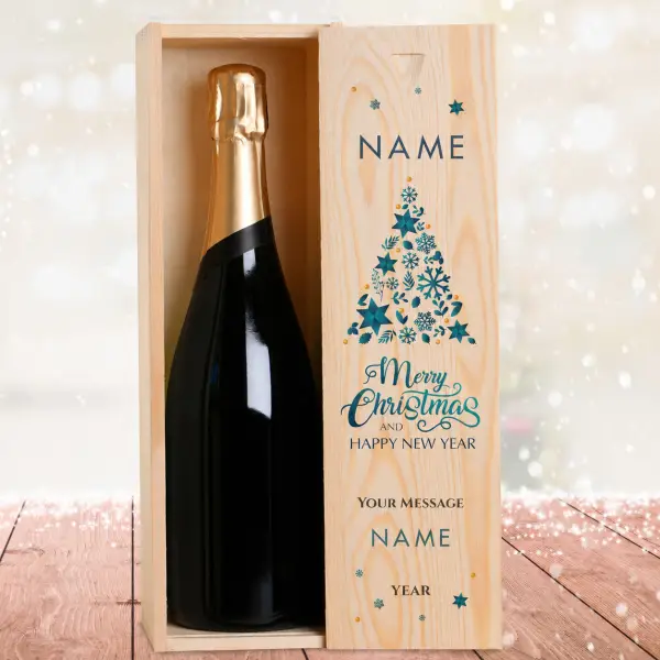 Christmas Tree Personalised Single Champagne Box