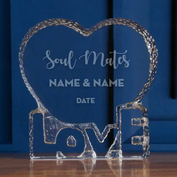 Optical Crystal Love Heart Engraved 10cm Paperweight - Soul Mates