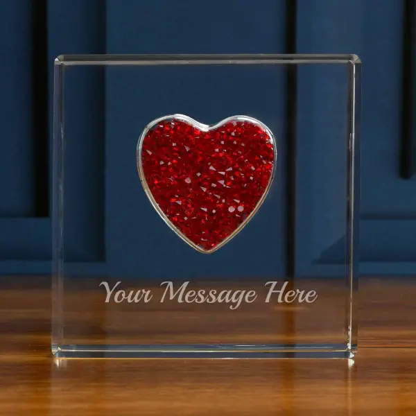 Diamante Heart Paperweight Engraved with Your Text