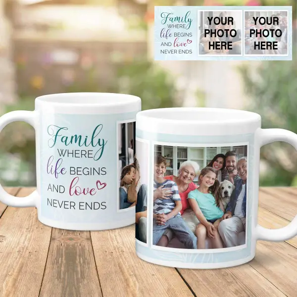 Family Any Text And 2 Photos - Personalised Mug