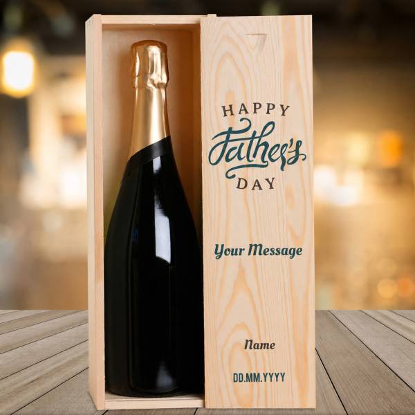 Any Message Happy Father's Day Blue - Personalised Single Champagne Box