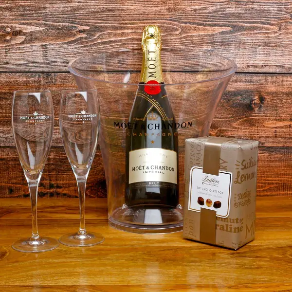 Moet & Chandon, Ice Bucket, Glasses & Butlers Chocs