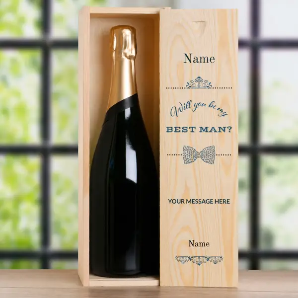 Will You Be My Best Man? Tie Design - Personalised Single Champagne Box