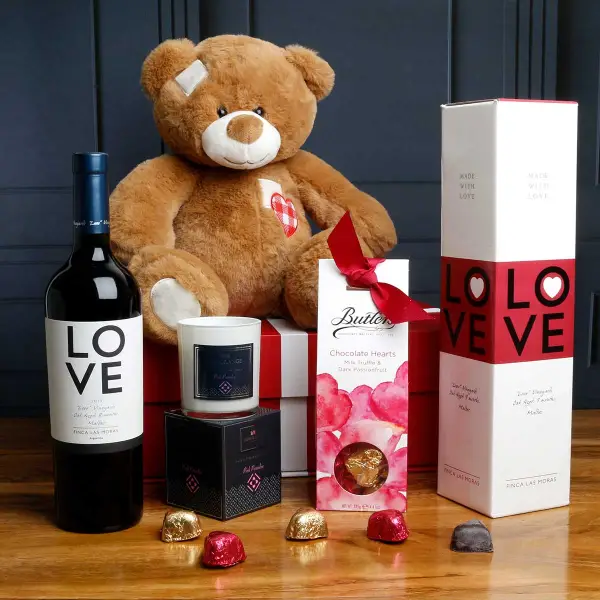 LOVE Wine, Bear Candle & Butlers Chocs Hamper