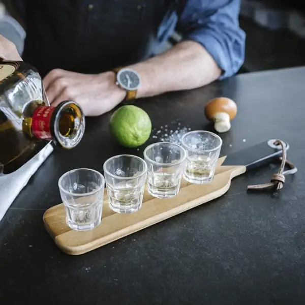 Serving Paddle And Shot Glasses