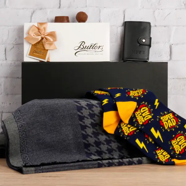 The Super Dad's Luxury Blue Scarf, Wallet, Socks & Chocs Hamper