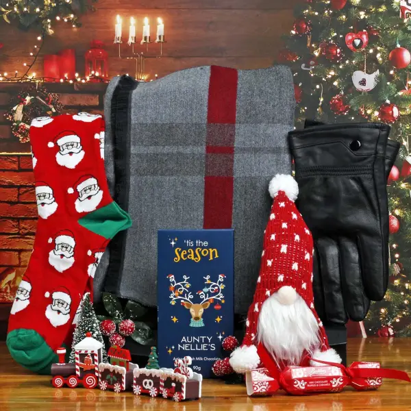 The Festive Luxury Grey Scarf & Gloves, Socks & Chocs Hamper