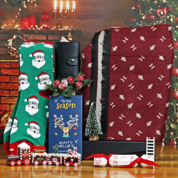 The Festive Luxury Burgundy Scarf, Wallet, Socks & Chocs Hamper