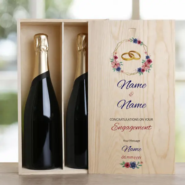 Congratulations On Your Engagement - Double Wooden Champagne Box