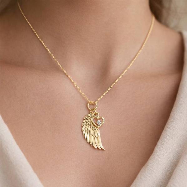 Tipperary Crystal Angel Wing Heart Pendant Gold