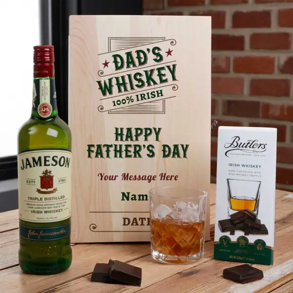 100% Irish - Whiskey Gift Set in Personalised Wooden Box
