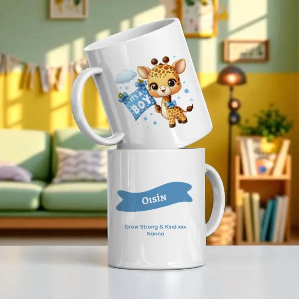 It's a Boy Baby Giraffe Design - Personalised Mug