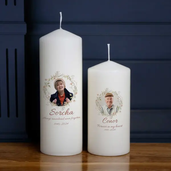 Any Photo and Text Floral Memorial - Personalised Candle