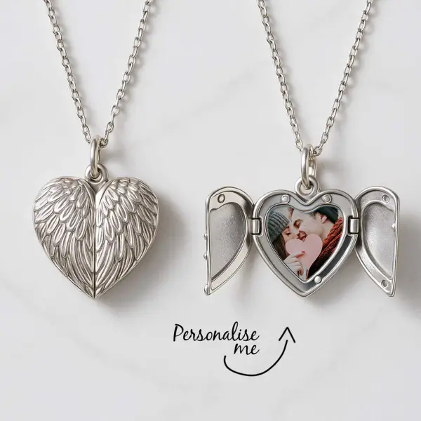 Personalised Angel Wings Heart Locket Necklace