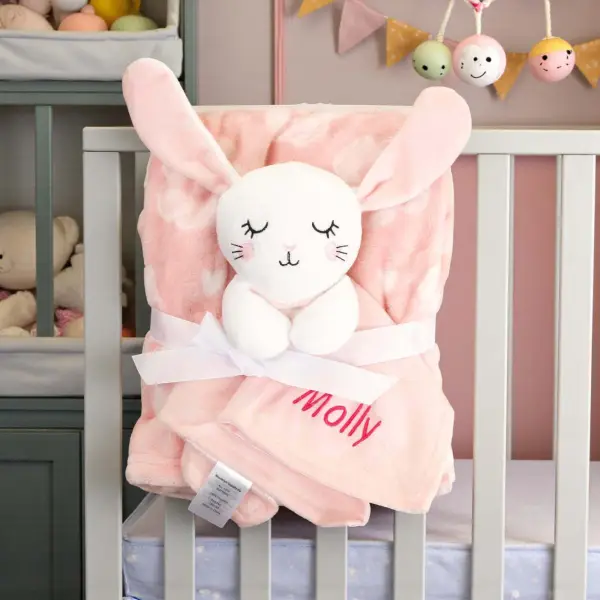 Personalised Baby Blanket & Comforter Set - Pink Bunny