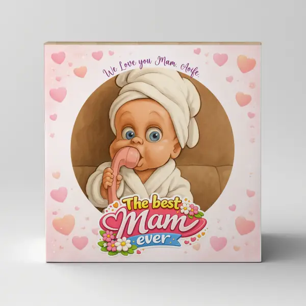 Best Mam Ever Photo to Caricature - Wooden Photo Blocks
