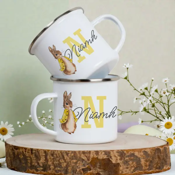 Storybook Bunny Name & Initial - Personalised Enamel Mug