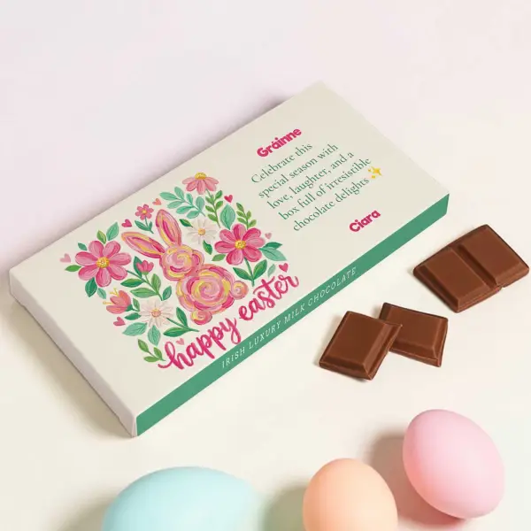 Happy Easter Bunny and Flowers Personalised Chocolate Bar 90g