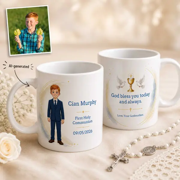 Photo to Cartoon First Holy Communion (Boy) - Personalised Mug