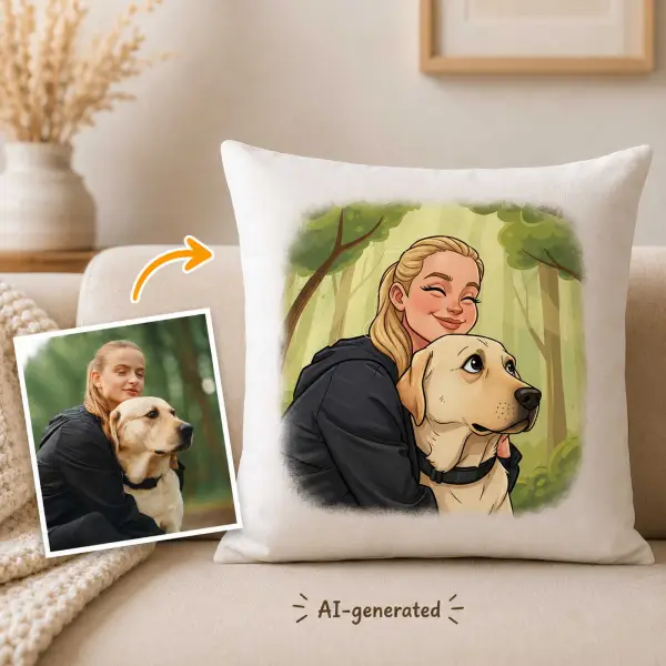 Photo to Caricature Personalised Cushion Square